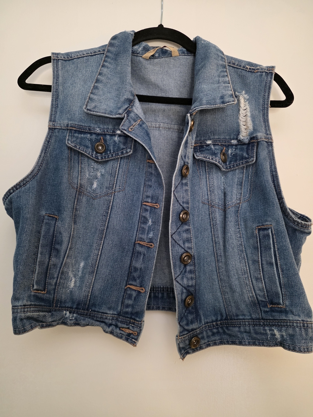 Highway Jeans Blue Distressed Sleeveless Denim Jacket